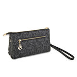 Nas Bag Kadın Çapraz ve Clutch Çanta Bilek ve Çapraz Askılı Siyah  Yazılı (24x15 cm) 