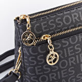 Nas Bag Kadın Çapraz ve Clutch Çanta Bilek ve Çapraz Askılı Siyah  Yazılı (24x15 cm) 