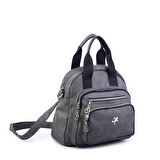 Nas Bag Kadın Çok Gözlü Dönüştürülebilir El Omuz ve Sırt Çantası Gri Siyah  King ( en : 28 cm; boy :25c m)