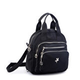 Nas Bag Kadın Çok Gözlü Dönüştürülebilir El Omuz ve Sırt Çantası Siyah Buzzy  ( en : 28 cm; boy :25c m)