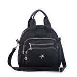 Nas Bag Kadın Çok Gözlü Dönüştürülebilir El Omuz ve Sırt Çantası Siyah Buzzy  ( en : 28 cm; boy :25c m)