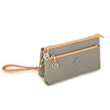 Nas Bag Kadın Çapraz ve Clutch Çanta Bilek ve Çapraz Askılı Yeşil Camel Gofraj  (24x15 cm) 