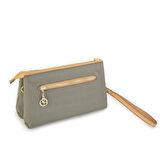Nas Bag Kadın Çapraz ve Clutch Çanta Bilek ve Çapraz Askılı Yeşil Camel Gofraj  (24x15 cm) 