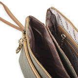 Nas Bag Kadın Çapraz ve Clutch Çanta Bilek ve Çapraz Askılı Yeşil Camel Gofraj  (24x15 cm) 