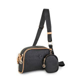 Nas Bag Kadın Mini Çapraz Çantası Siyah Camel  Gofraj 