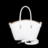 Nas Bag Kadın Mini Sepet Çanta El ve Çapraz Çanta Beyaz Lopez ( 20x18cm)