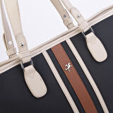Nas Bag Kadın Omuz Çantası Spor Şık Ayarlanabilir Omuz Askılı Siyah Kum Taba  Lacst (33x27x12 cm )