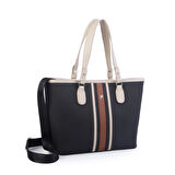 Nas Bag Kadın Omuz Çantası Spor Şık Ayarlanabilir Omuz Askılı Siyah Kum Taba  Lacst (33x27x12 cm )