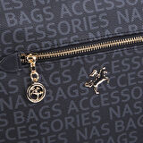 Nas Bag Kadın Çapraz Çanta Kalın Ayarlanabilir Askılı Çanta Siyah Yazılı (En: 26 cm,  Boy: 22 cm )