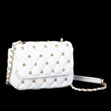 Nas Bag Kadın Taşlı Zincirli Şık Kapitone Çapraz Çanta Beyaz  ( 21x12 cm )