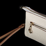 Nas Bag Kadın Çapraz ve Clutch Çanta Bilek ve Çapraz Askılı Krem Camel  Gofraj  (24x15 cm) 