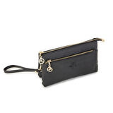 Nas Bag Kadın Çapraz ve Clutch Çanta Bilek ve Çapraz Askılı  Siyah  Gofraj  (24x15 cm) 