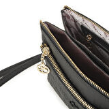 Nas Bag Kadın Çapraz ve Clutch Çanta Bilek ve Çapraz Askılı  Siyah  Gofraj  (24x15 cm) 