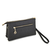Nas Bag Kadın Çapraz ve Clutch Çanta Bilek ve Çapraz Askılı  Siyah  Gofraj  (24x15 cm) 