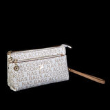 Nas Bag Kadın Çapraz ve Clutch Çanta Bilek ve Çapraz Askılı  Krem Camel Yazılı   (24x15 cm) 