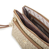 Nas Bag Kadın Çapraz ve Clutch Çanta Bilek ve Çapraz Askılı  Vizon Taba Yazılı   (24x15 cm) 