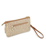 Nas Bag Kadın Çapraz ve Clutch Çanta Bilek ve Çapraz Askılı  Vizon Taba Yazılı   (24x15 cm) 