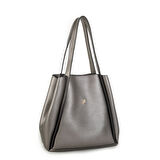 Nas Bag Kadın Büyük Boy Büzmeli Yavrulu Çıtçıtlı Tote Bag Omuz Çantası Gri 
