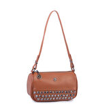 Nas Bag Mini Kadın Taşlı Zımbalı Omuz ve Çapraz Baget Çanta Taba Dona