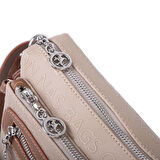 Nas Bag Günlük Çok Gözlü Çanta (en: 26 cm  ; boy:17 cm) Kum Taba Gofraj