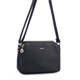 Nas Bag Kadın Çapraz Yumuşak Deri Çıtçıtlı Üç Bölmeli Çanta Siyah Lopez