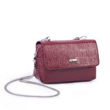 Nas Bag Kadın Mini Zincirli Omuz ve Çapraz  Çanta Bordo ( 19x10 cm )