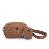 Nas Bag Kadın Mini Spor Kapitone Mini Cüzdanlı Çapraz Çanta Taba