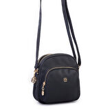 Nas Bag Kadın Çok Gözlü Günlük Çapraz ve Omuz Çanta Siyah Saten  (20x22 cm)