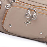 Nas Bag Kadın Mini Çok Gözlü Spor Şık Çanta ( en :25 cm , boy: 16 cm ) Vizon Taba Buzzy