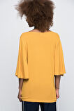 Kadın Kolu Volanlı Kayık Yaka Hardal Bluz