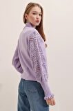 Kadın Lila Yarım Balıkçı Kolu Dantel Detaylı Kazak