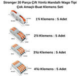 Stronger 20 Parça Çift Yönlü Mandallı Wago Tipi Çok Amaçlı Buat Klemens Seti