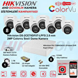 Hikvision Sesli Smart Hybrid Light 8 Adet Dome 2 Mp Güvenlik Kamera Seti