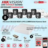 Hikvision Sesli Smart Hybrid Light AHD 8 Adet Bullet Kamera 2 Mp Güvenlik Kamera Seti