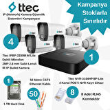 Ttec İP (Network) 4 Adet Bullet 2 MP Lite POE'li Güvenlik Kamera Seti