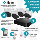 Ttec İP (Network) 4 Adet Dome 2 MP Lite POE'li Güvenlik Kamera Seti