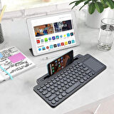 Standlı Bluetooth Klavye Kalemli, Tablet ve Telefon Uyumlu Kablosuz Touchpadli Klavye 