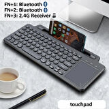 Standlı Bluetooth Klavye Kalemli, Tablet ve Telefon Uyumlu Kablosuz Touchpadli Klavye 