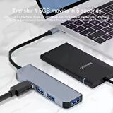 USB-C Çoklayıcı 4xUSB-A 3.0 Portlu Yüksek Hızlı Veri Aktarımlı Metal Gövdeli Adaptör