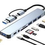 FH27 USB-C Çoklayıcı 3xUSB-A 3.0 3.5mm Ses Girişli USB-C + USB-A Girişli Adaptör