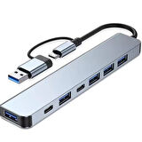 FH28 USB-C Çoklayıcı 5xUSB-A 3.0 2xUSB-C Portlu USB-C + USB-A Girişli Adaptör