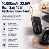 10.000 mAh 22.5W Hızlı Şarj Dahili USB-C Kablolu Dijital Göstergeli Taşınabilir Powerbank