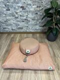 Yoga Meditasyon Turuncu Set, Zafu desenli, Karabuğday Kabuğu, Zabuton Düz renk, Organik Pamuk Dolgulu