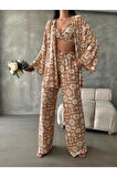 Bürümcük Kumaş Kimono Üçlü Takım