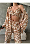 Bürümcük Kumaş Kimono Üçlü Takım