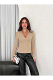 Scuba Kumaş V Yaka Bluz