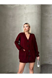 Kadın Bordo Oversize Triko Hırka