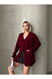 Kadın Bordo Oversize Triko Hırka