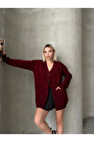 Kadın Bordo Oversize Triko Hırka