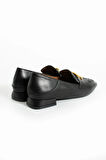 Kadın Siyah Hakiki Deri Aksesuar Detaylı Klasik Ayakkabı